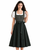 Women's German Dirndl Dress Patterned Bodice Button Down with Bow Apron