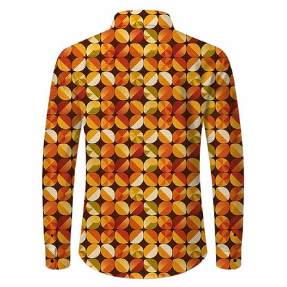 Retro 70S Geometric Citrus Slice Pattern Long Sleeves Collar Shirt