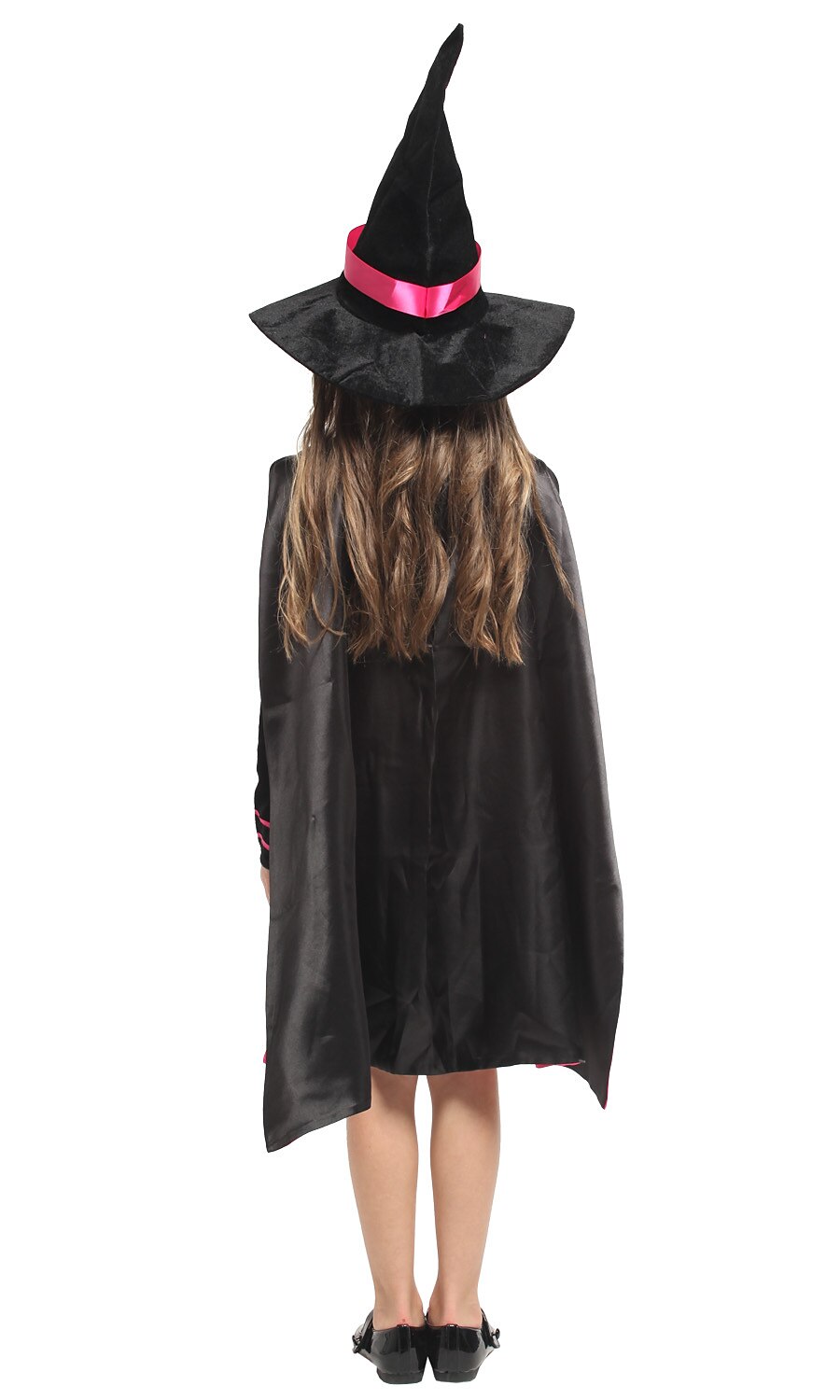 Girls Witch Costume Black Pink Dress with Hat