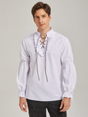 Men's White Medieval Lace-Up Shirt for Pirate & Viking Costumes