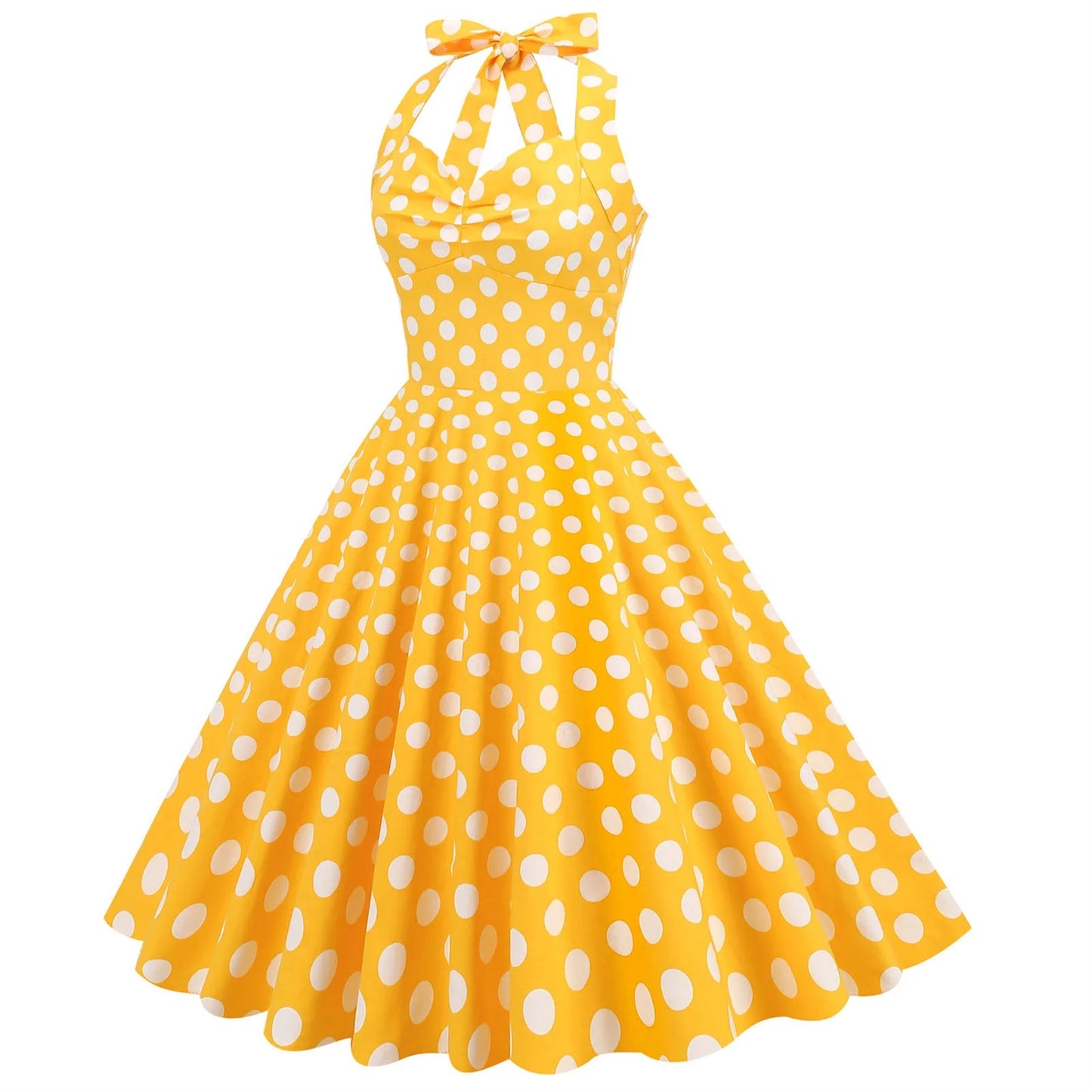 Women's 1950s Polka Dot Halter Neck Swing Dress