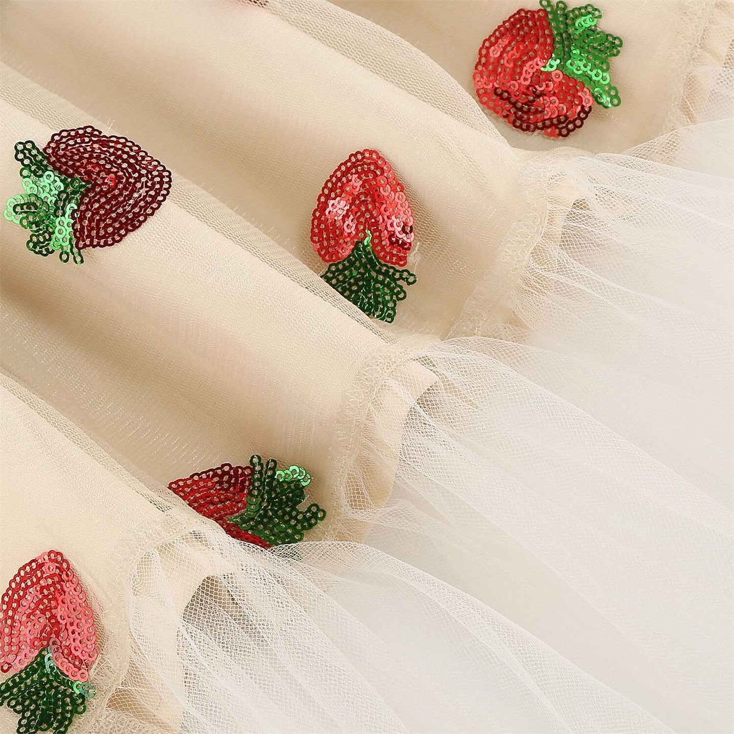 Strawberry Embroidered Mesh Midi Dress