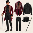 Men's Burgundy Floral-Trim Victorian Gentleman 5-Piece Costume Set