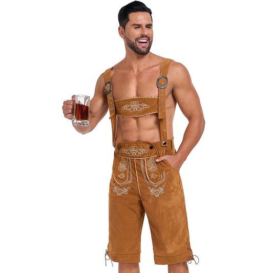 Oktoberfest Men’s Bavarian Yellow Embroidered Lederhosen