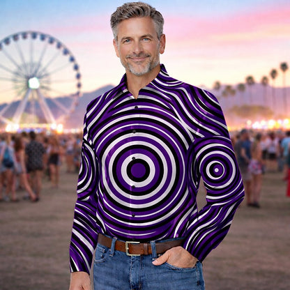 Retro 70S Psychedelic Concentric Circles Long Sleeves Collar Shirt