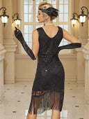 Vestido flapper con cuentas florales y flecos