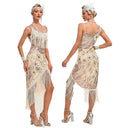 Women's Champagne 1920s Paisley Fringe Midi 6-Piece Set