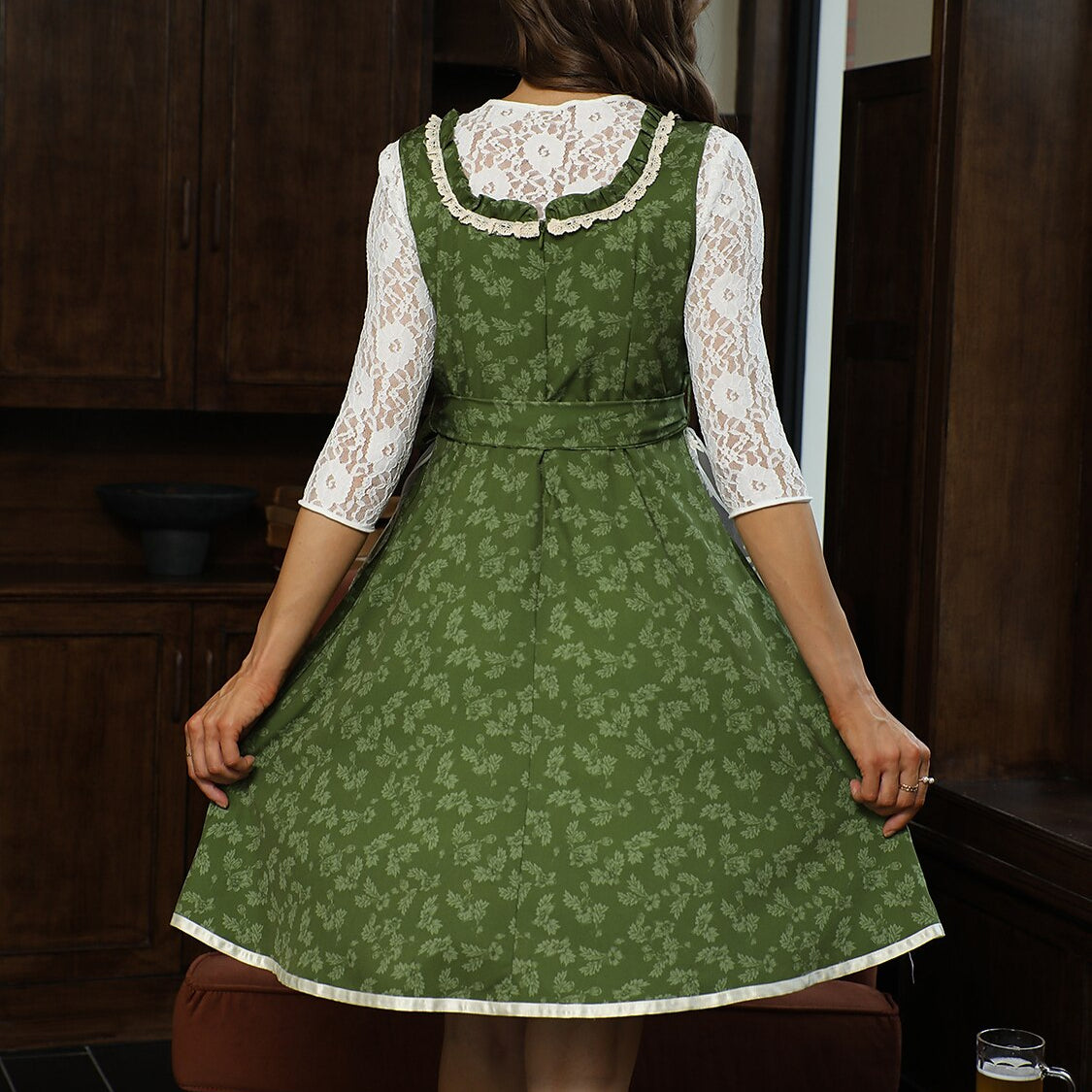 Oktoberfest Floral Green Dirndl with Embroidery Apron