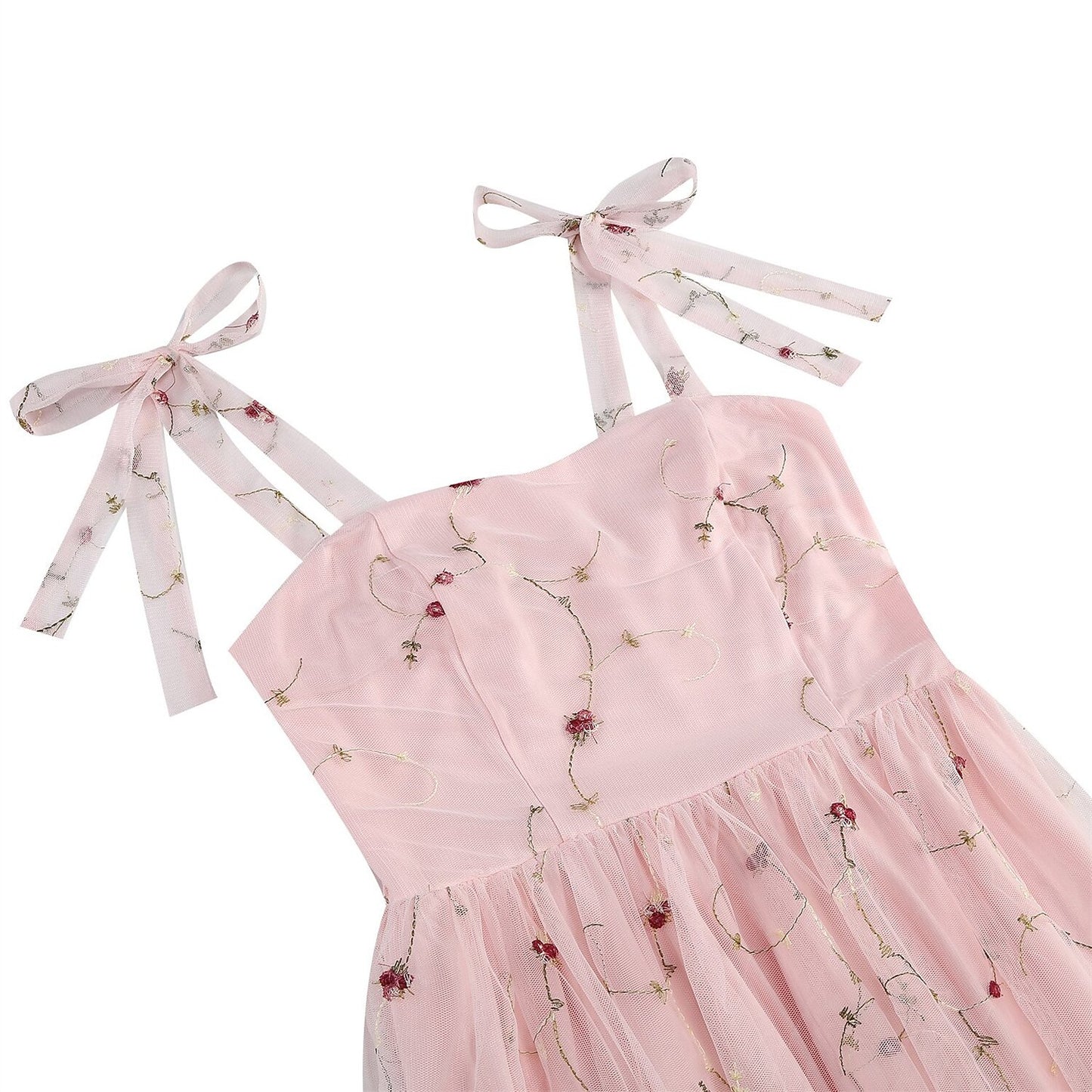 Embroidered Tie Strap Midi Dress