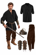 Pirat & Wikinger Stil Outfit Set: Hemd, Hose, Taillengürtel  