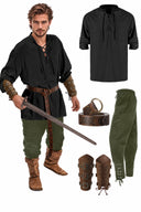 Pirat & Wikinger Stil Outfit Set: Hemd, Hose, Taillengürtel  