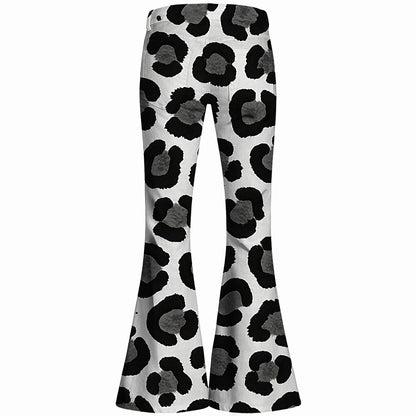 Retro 70s Leopard Print High Waist Wide Flared Trousers