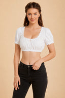 Women’s Oktoberfest White Lace Trim Puff Sleeve Dirndl Blouse