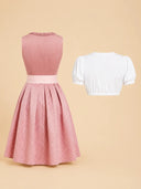 Premium Blush Pink Oktoberfest Dirndl & White Puff Sleeve Blouse Set