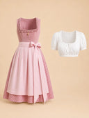 Premium Blush Pink Oktoberfest Dirndl & White Puff Sleeve Blouse Set