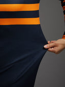 Women's Orange Black Striped Gothic Halloween Dress