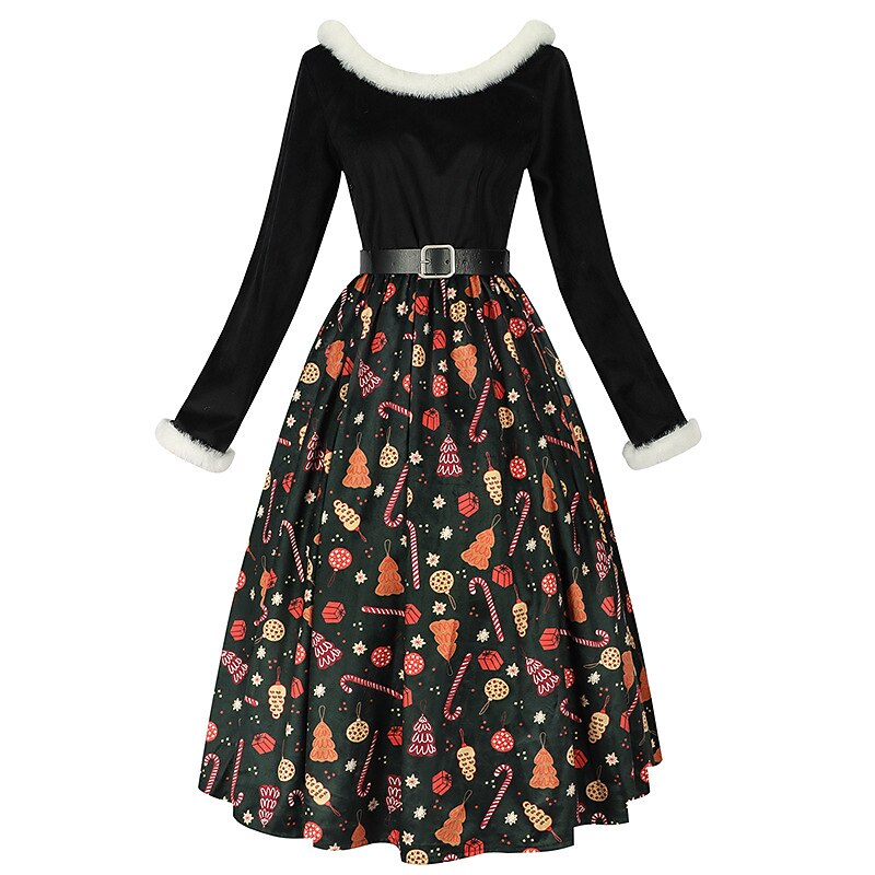Christmas Vintage A-Line Print Dress