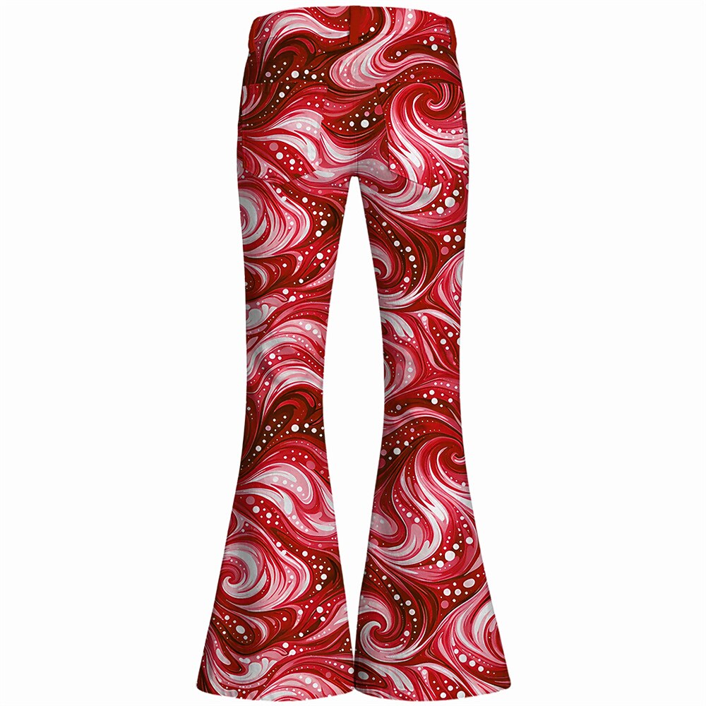 Retro 70s Swirling Waves High Waist Wide Flared Trousers