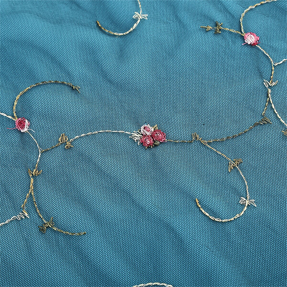 Embroidered Floral Tulle Midi Dress