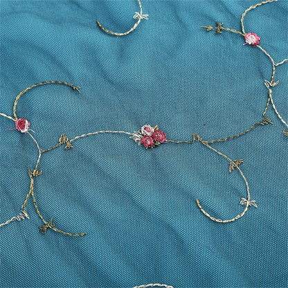 Embroidered Floral Tulle Midi Dress