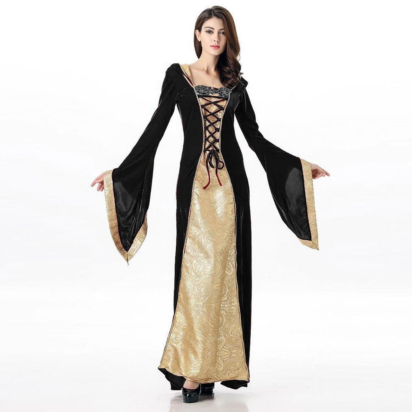 Medieval Lace-Up Hooded Velvet Gown