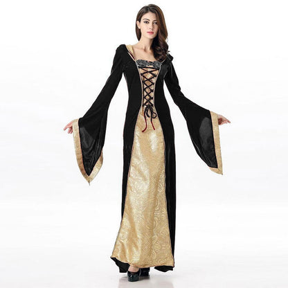 Medieval Lace-Up Hooded Velvet Gown
