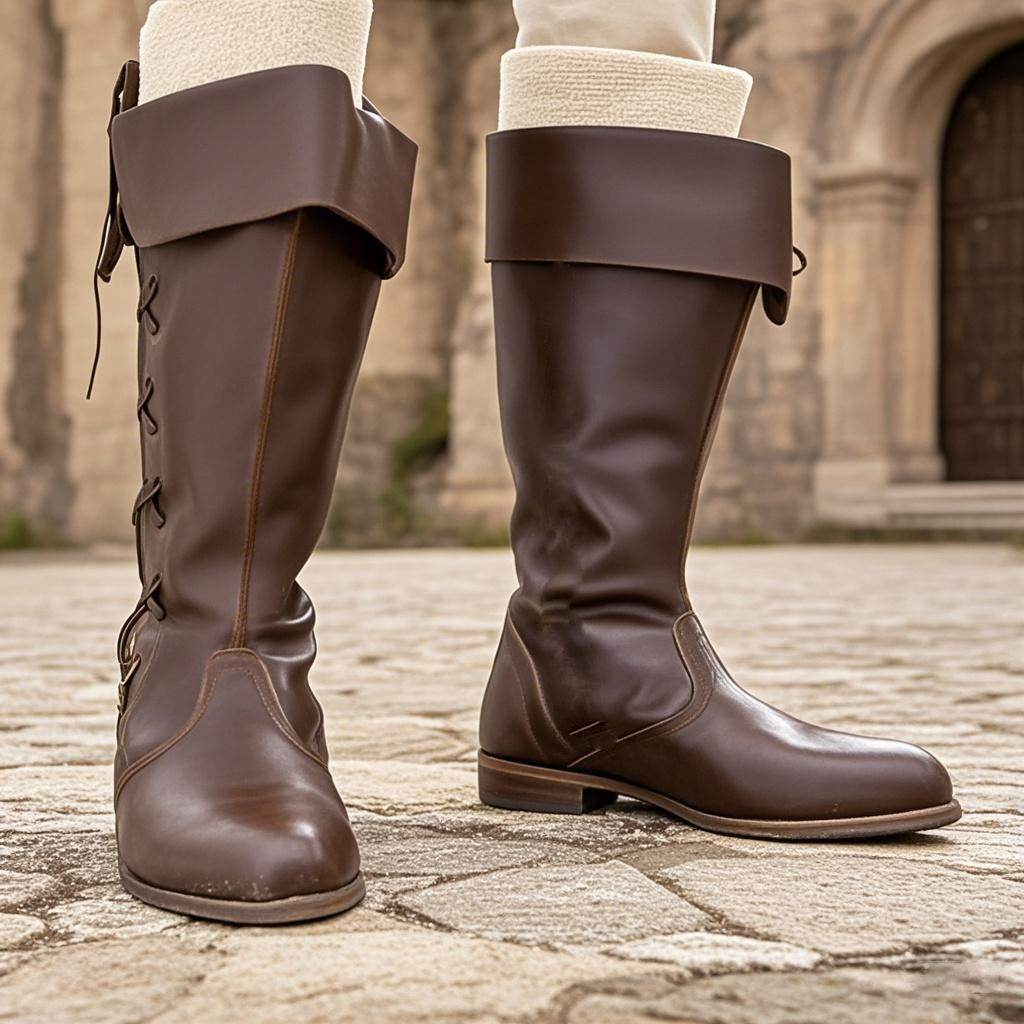 Medieval Renaissance Knee High Flat Boots for Ren Faire