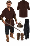 Pirat & Wikinger Stil Outfit Set: Hemd, Hose, Taillengürtel  