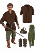 Pirat & Wikinger Stil Outfit Set: Hemd, Hose, Taillengürtel  