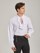 Men's White Victorian Ruffle Shirt & Black Pants Costume Set