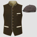 Set da uomo composto da gilet tradizionale marrone anni '20 e berretto da newsboy, 2 pezzi
