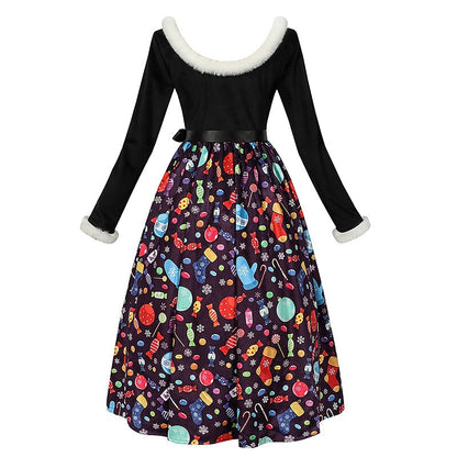 Christmas Vintage A-Line Print Dress