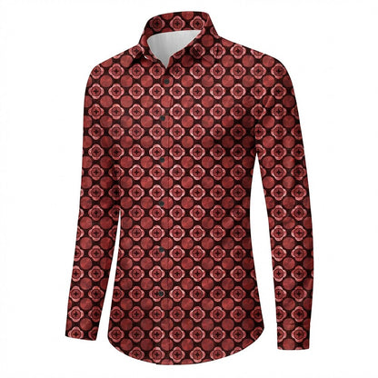 Retro 70S Vintage Geometric Circle Motif Long Sleeves Collar Shirt