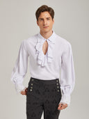 Men's White Victorian Ruffle Shirt & Black Pants Costume Set