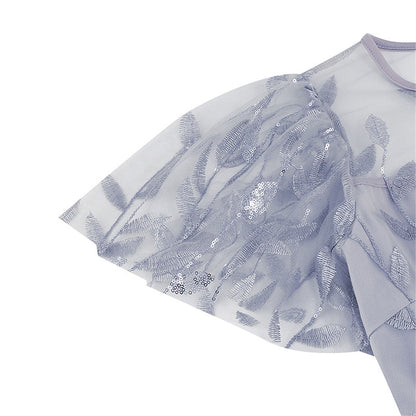 Embroidered Flutter Sleeve Midi Dress