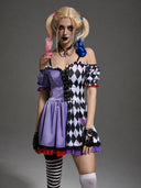 Women's Purple Diamond Jester Halloween Costume Dress