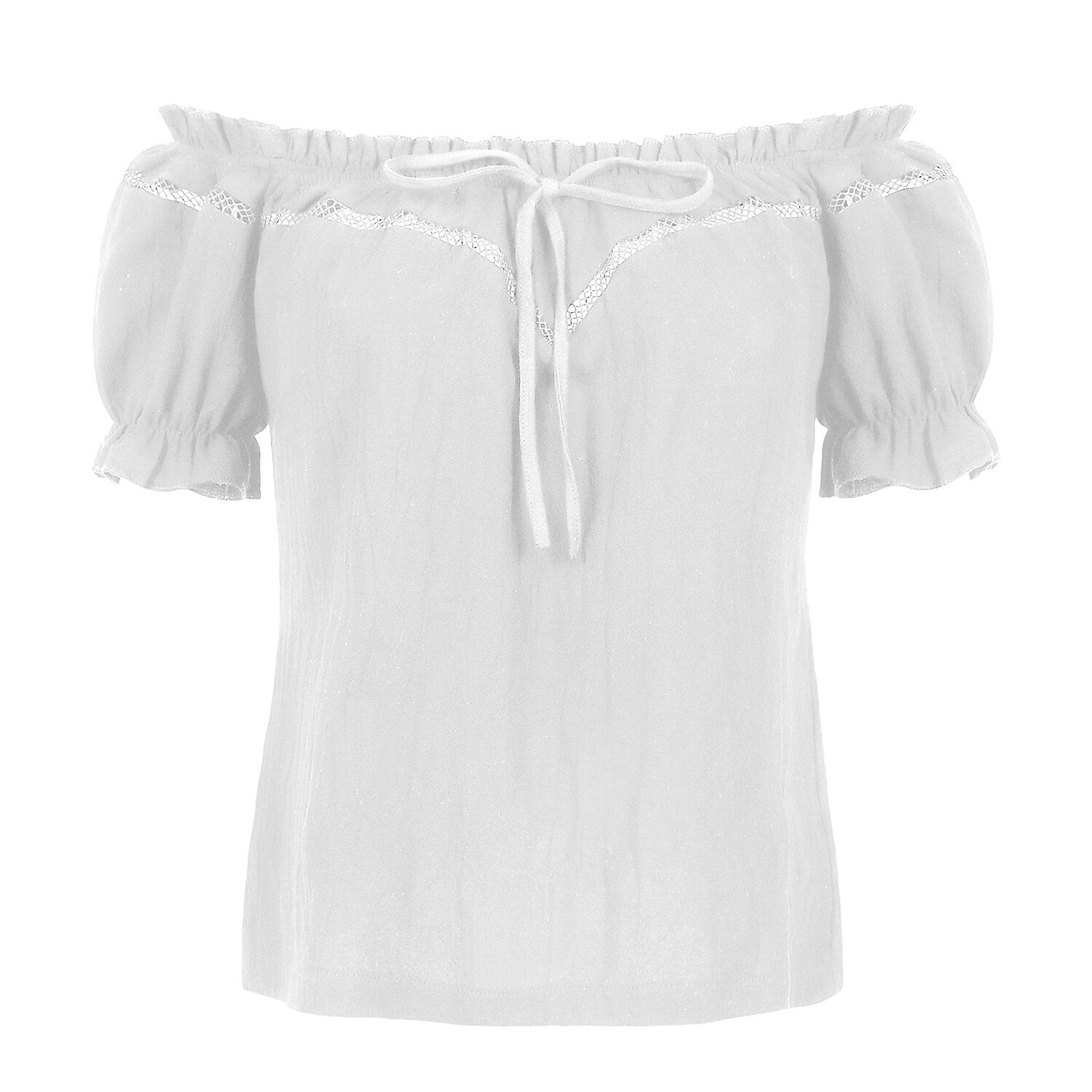 Renaissance Crew Neck Off Shoulder Lace-up Tops - Retrorobe