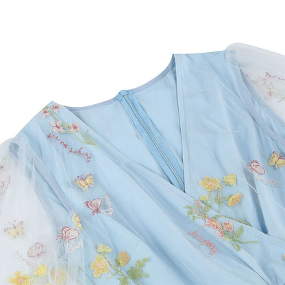 Floral Embroidered V-Neck Midi Dress