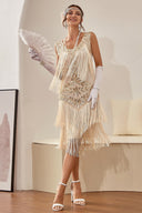 Vestido flapper con lentejuelas florales color champán