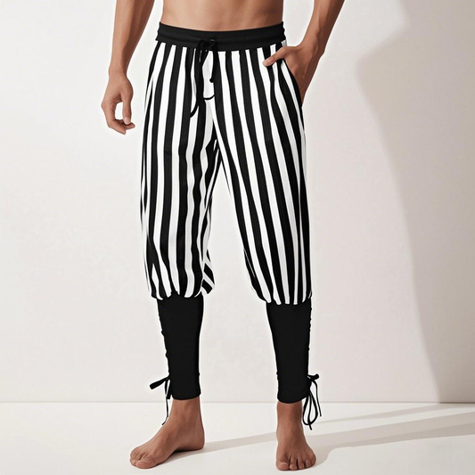 Knight Ritter Style Stripes Pants Drawstring Design