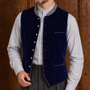 Set da uomo composto da gilet Gatsby in velluto blu navy anni '20 e cappello trilby, 2 pezzi