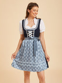 Oktoberfest Blue Mini Dirndl Dress with Lace-Up Bodice