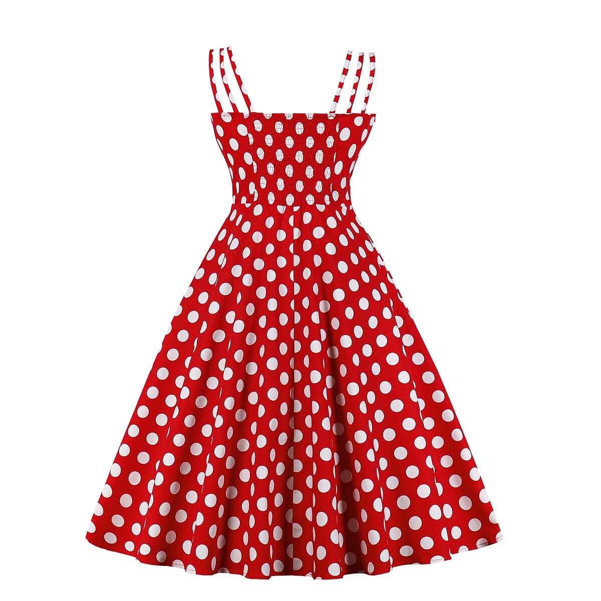 Women's 1950s Polka Dot Spaghetti Strap Bow A-Line Rockabilly Dress