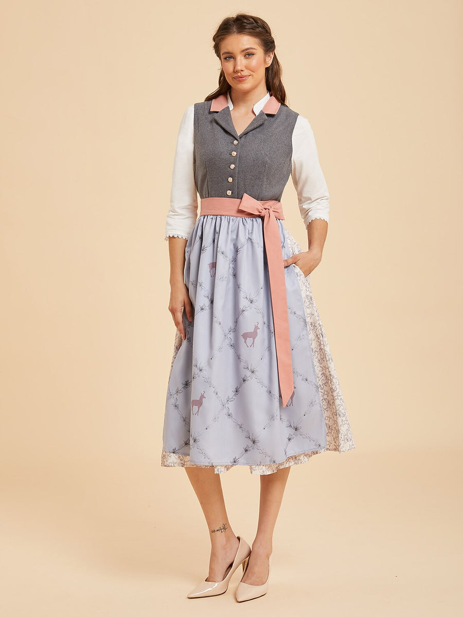 Woman wearing a grey RetroRobe Dirndl dress