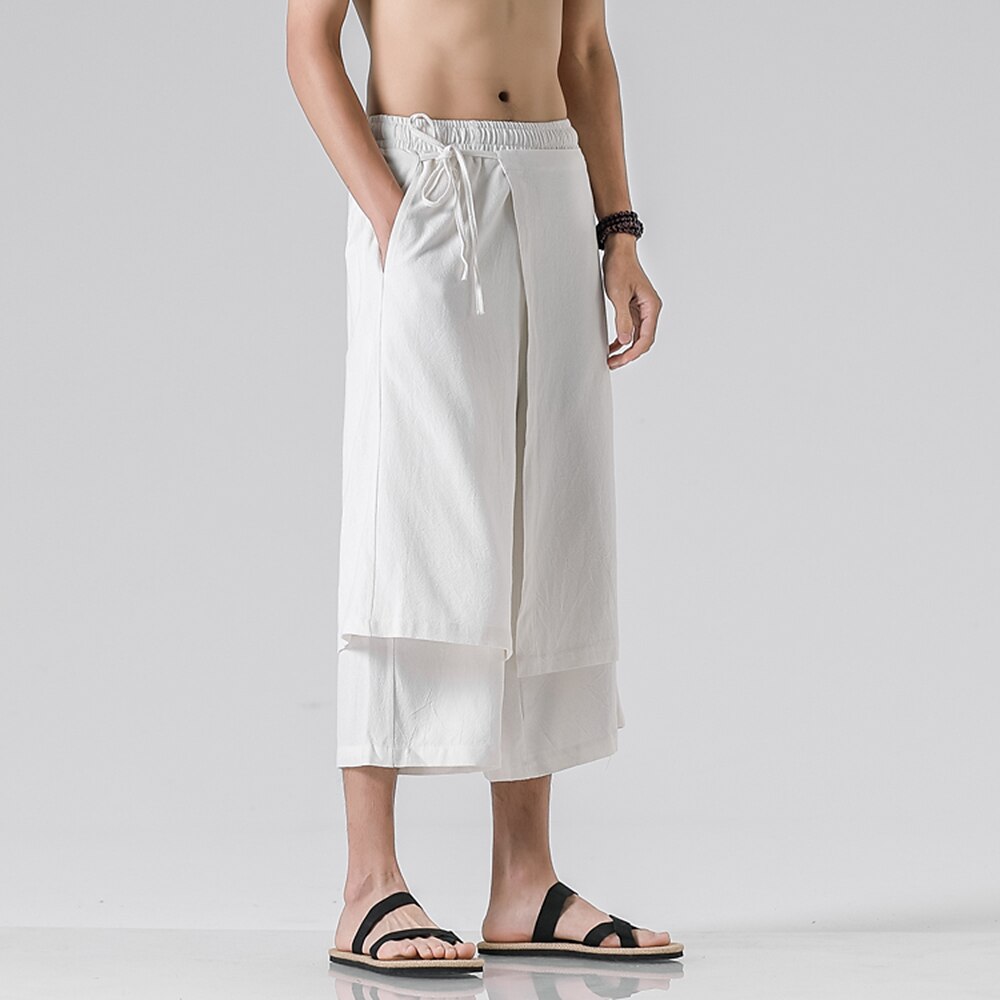 Retro Style Faux Two Piece Design Linen Pants - Retrorobe