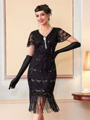Abito Flapper Nero con Motivo a Paillettes