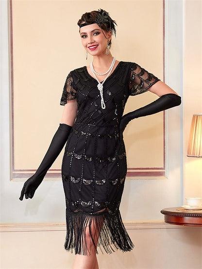 Black Sequin Pattern Flapper Dress
