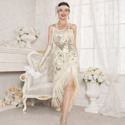 Sequined Flapper Dress with Floral Detailing