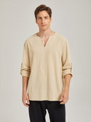 Men's Beige Medieval Peasant Shirt & Black Pants Costume Set