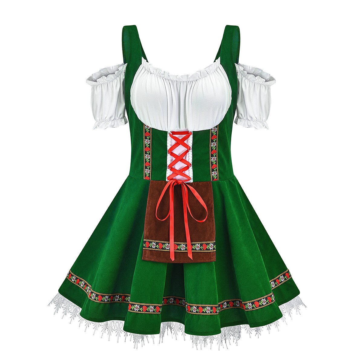 Oktoberfest Bavarian Light Green Dirndl Dress with Apron